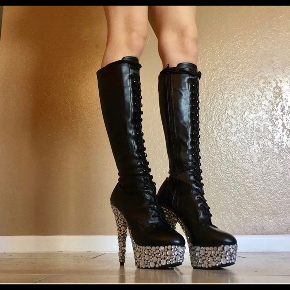 Black Stiletto Platform Boots - 6 inch heel